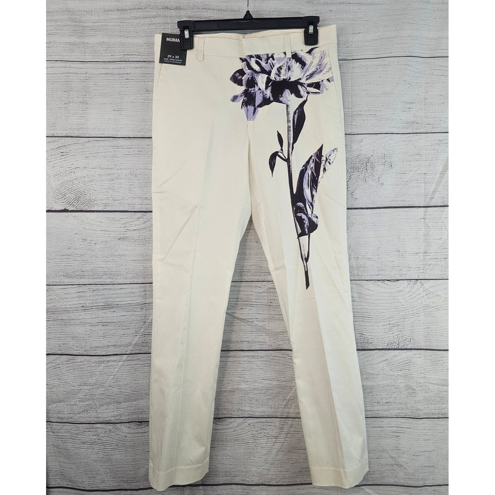 Murano 29x30 Evan Inflorescence Ivory Purple Floral Slim Slacks Pants NWT 1589